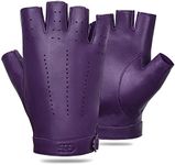 GSG Women Fingerless Driving Gloves Geniune Leather Biker Gloves Unlined Half Finger Purple Medium