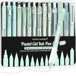 Four Candies 14Pack Pastel Gel Ink Pen Set,Cute Retractable 0.5mm Fine Point Pen,Note Taking Aesthetic Pens,12 Pack Black Ink Pens with 2Pack Highlighter, Smooth Writing Pens for School, Office(Green)