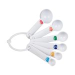 Tala Plastic Measuring Spoons, Set of 6 Spoons with 1/4 tsp/1.25ml - 1/3tsp/1.65ml - 1/2 tsp/2.5ml - 1tsp/5ml - 1/2tbs/7.5ml - 1 tbs/15ml Measurements, White