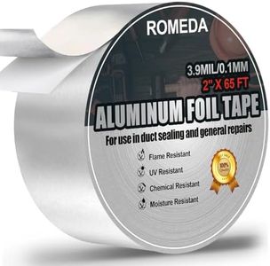 Romeda Aluminum Tape, 2 inch x 65 Feet Foil Tape (3.9 mil), Insulation Adhesive Metal Tape, High Temperature Heavy Duty HVAC Tape, Silver Tape Aluminum Foil Tape for Ductwork, Dryer Vent, HVAC