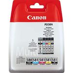 Canon PGI-580 CLI-581 BK C M Y PGBK Pack of 5 cartridges (Black Cyan Magenta Yellow Office Black Colour) Genuine Canon (Plastic Pack)