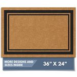 Barnyard Designs Natural Coco Coir Heavy Duty Backing Doormat - Large Cute Non-Slip Front Door Welcome Mat for Outside Entrance or Porch Entry, Brown (61 x 91cm, Border)