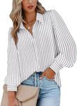 Zeagoo Blouses for Women Casual Summer Button up Tops Black Stripe Boho Blouse Latern Sleeve Shirts