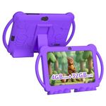 HOTTABLET Android 12 7 Inch Kids Tablet 4GB RAM 32GB ROM 512GB Expansion Parental Control WiFi Bluetooth Dual Camera with Silicone Case 1PC (Purple)