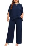 Hanna Nikole Plus Size Wedding Pant Suits Mother of The Groom Dresses for Wedding Chiffon Formal Navy Blue 24 Plus