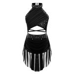 FEESHOW Girls Shiny Ballet Dress for Lyrical Jazz Latin Dance Costume Backless Gymnastics Leotard with Flowy Skirt Dancewear Black 9-10 Years