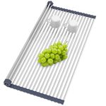 BBXTYLY Extra Large Expandable Roll Up Dish Drying Rack,Over The Sink Drying Rack Sink Cover Kitchen Sink Accessories Kitchen Rolling up Stainless Steel Drainer, Foldable,Rollable（Grey，25.1''-17.3''）