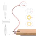 iZELL Desk Lamp, [3 Color Modes & 10 Brightness] LED Reading Light with Clamp, Flexible Gooseneck Book Light for Kids Reading Book in Bed at Night Clip on Table, Headboard, Dorm - 15.8‘’ Pink