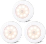 STAR-SPANGLED 3 Pack 8cm Motion Sensor Lights Indoor AA Battery Operated, Stick on LED Puck Light for Stairs, Under Cabinet, Closet, Warm White