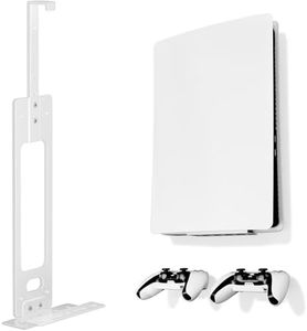 PS5 Wall Mount Kit, Space-Saving Console Mount for PlayStation 5, with 2 Controller Holders, Compatible with Disc, Digital, Slim & Pro, White