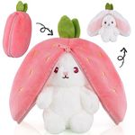 OSDUE Cute Easter Bunny Plush Toy, Rabbit Hide and Seek, Rabbit Muppet Toys, Reversible Rabbit Plushie Strawberry Pillow, Creative Holiday Gifts for Adults and Children