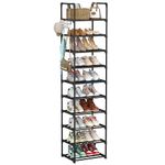 SPUSEN 10 Tier Shoe Rack, Shoe Storage Organizer with Hooks,Fit 20-25 Pairs Shoes,Metal Tall Shoe Shelf for Closet,Entryway,Garage,Bedroom,Cloakroom