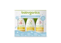 Babyganics 3-in-1 Skin Care Set, Newborn and Baby Essentials Kit with (1) Bubble Bath Soap, 266 ml, (1) Baby Shampoo + Body Wash, 207 ml, and (1) Moisturizing Body Lotion, 266 ml, Packaging May Vary