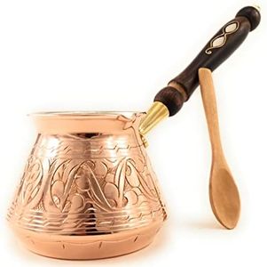 (Large) - The Silk Road Trade - ACI Series (Large) - Thickest Solid Hammered and Engraved Copper Turkish Greek Arabic Coffee Pot/Coffee Maker Cezve Ibrik Briki with Wooden Handle (530ml)