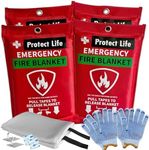 Protect Life Emergency Fire Blanket for Home & Kitchen, 40" x 40" Fiberglass Flame Retardant Fabric for Cooking & Clothing Mishaps, Fire Blankets Emergency for Home Safety, Camping & More (4 Pack)