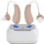 WEIYII Digital Rechargeable Sound Device for Adults and Seniors with Noise Cancellation, 4 Modes, Behind the Ear, Adjustable Volume, with Charging Case