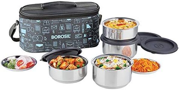 Borosil Carry Fresh Stainless Steel Lunchbox | 4pc Set (280 ml x 2 + 180 ml x 2) | Tiffin for Office, School & College with Food Grade Steel | Leakproof & Dishwasher Safe | 1 Year Warranty