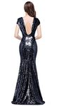 MisShow Open Back Mermaid Bridesmaid Dresses Sequins Wedding Party Gown Navy US6