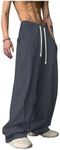 OYOANGLE Men's Drawstring Elastic Waist Baggy Sweatpants Y2K Loose Wide Leg Long Pants with Pocket Medium Grey Medium