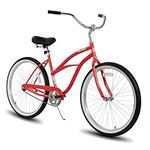 HILAND Beach Cruiser Bike, 26 Inch Womens' Single Speed Commuter Bicycle with Rear Coaster Brake, Low Step-Through Frame, Comfortable Seat, City Hybrid Bike for Women Men Adult, Red