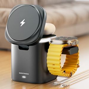 MEIFINDA 3 in 1 Charging Station for Multiple Devices Apple, Adjustable MagSafe Portable Charger Stand iPhone Wireless Charging Station, Travel Charger for iPhone 16 Pro Max Airpods Apple Watch