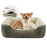 Miguel Removable Washable Dog Bed for Medium Dog Easy Clean - Rectangle Pet Bed for Large Cats with Zipper Cover Bolster Cuddle Puppy Bed with Supportive Side Wall Slip-Resistant Bottom, Khaki 77 cm