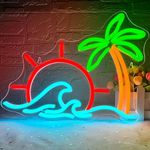 Sunrise Sunset Neon Sign,Coconut Tree Led Neon Light Sun on The Sea Neon LED Light Sign for Wall Decor Wave Neon Light Sign Beach Home Decor Ocean Sun Night Light Birthday Party Gift(XJXD059)