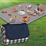 YAOMAISI Comfortable Picnic Blanket,200 x 200cm Large Beach Blanket,camping Blanket,with handle,waterproof bottom,machine washable,outdoor foldable hiking blanket soft and portable (Blue Grid)