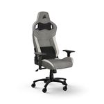 Corsair T3 RUSH Fabric Gaming Chair (2023) – Racing-Inspired Design – Soft Fabric Exterior – Padded Neck Cushion – Memory Foam Lumbar Support – Adjustable Seat Height – Grey & White