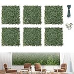 Flybold Grass Wall Panels Pack of 6 - Artificial Boxwood Panel for Indoor and Outdoor Greenery Backdrop - Durable High-Density Polyethylene, Easy Installation with Cable Ties - 20x20 Inches