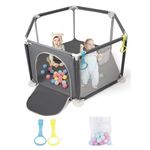 I BUY IT Baby Playpen by 6 Sides with Breathable Mesh, Indoor Outdoor Play Yard for Babies and Toddlers, Baby Fence Kids Activity Center - Grey