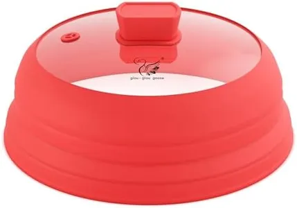 Microwave Splatter Cover Glass Cover Splatter Guard Lid with Collapsible Silicone for Food Pot Cover Plate Cover 10.8 inch Red