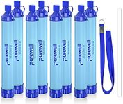 Purewell Outdoor Water Filter Personal Water Filtration Straw Emergency Survival Gear Water Purifier for Camping Hiking Climbing Backpacking(8PCS)