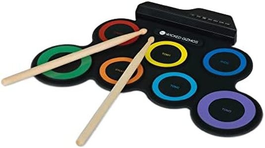 WICKED GIZMOS Electronic Drum Mat – Roll Up Digital Music Pad Instrument for Beginners Children - Learn to Play Record your Own Beats – Digital Snare Tom Crash Ride Pedal Sticks (Multi Colour)