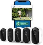 Arlo Essential Security Camera 2K (3rd Gen, 2025 Release) 5 Cam + 6 Months of Secure Plus Plan - Wireless Outdoor Camera, Battery Power, Person Recognition, Package Detection, Animated Preview, White