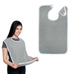 Avalon Towels Adult Bibs Apron - Clothing Protector Bibs for Adult - Terry Cloth Adult Bib Super Absorbent and Washable bib, Grey, Pack of 1
