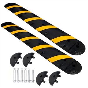 72inch Rubber Speed Bumps 2 Pack, 66000 LB Capacity Heavy-Duty Speed Humps with 4 Terminals 6 Bolts for Parking Lots, Roads, Schools, Warehouses, Hotels, 6ft