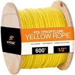 600 ft Twisted Polypropylene Rope - 1/2" - Yellow Floating Poly Pro Cord - Resistant to Oil, Moisture, Rot, Mold, Marine Growth and Chemicals - Reduced Slip, Easy Knot, Flexible - by Xpose Safety