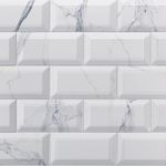 Metro Marble White & Grey Ceramic Wall Tile Subway Brick Effect with Bevelled Edges, Kitchen Bathroom Tiles, Gloss Finish, 1m2, Box of 50 – 100mm x 200mm