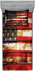 Ambesonne American Flag Fitted Sheet & Pillow Sham Set, Us Over Old Rusty Tones Weathered Vintage Social Plank Art, Decorative Printed 4 Piece Bedding Decor Set, Twin, Red Navy