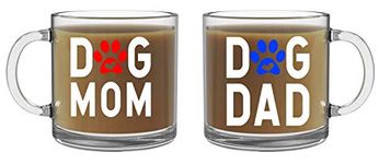 Dog Mom and Dog Dad Mugs -13oz Glass Coffee Mug Couples Sets - Funny His and Her Cups - Animal Rescue or Adoption Pet Lover Ideas - By CBT Mugs