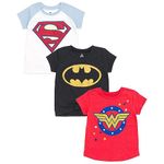 DC Comics Justice League Batgirl Super Girl Wonder Woman Girls 3 Pack T-Shirts Toddler to Big Kid, Black / Red / White, 5