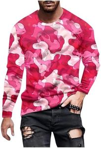 Long Sleeve Shirts for Men Camouflage Hunting Gear Compression Shirt Gym Running Mens Fitness Tactical Vest Biking Football Soccer 03#,Pink,Petite