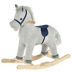 HOMCOM Kids Plush Rocking Horse w/Sound Children Rocker Ride On Toy Gift 3-6 Years Grey