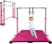JC-ATHLETICS Gymnastics Bar for Kids Girls Ages 3-15 with Ring for Home Indoor Training Equipment- Steady Steel Construction, Anti-Slip, Easy to Assemble, 3' to 5' Adjustable Height