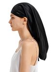 LilySilk Mulberry Silk Sleep Cap 100% 19 Momme Long Silk Bonnet for Curly Hair, Night Cap for Sleeping, Silk Hair Wrap for Women Black