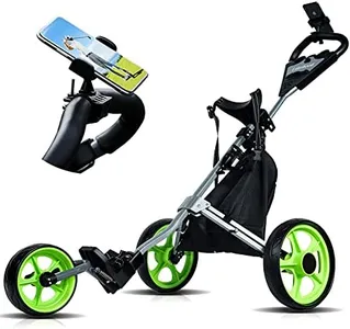 Lakehood Golf Push Cart, Golf Pull Cart for Golf Clubs and Golf Bag, Golf Push Carts Three Wheel Easy to Folding Scorecard Holder with Mobile Phone Holder Storage Bag Golf Carts (Green)