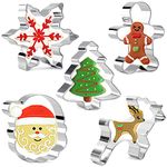 Crethink 5 Pieces Christmas Cookie Cutter - Gingerbread Man, Christmas Tree, Snowflake, Santa Head - Stainless Steel Xmas Cookie Cutters for Baking