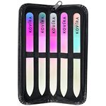 Kovira Glass Nail Files with Case (Pack of 5) - Long Lasting Double-Sided Glass File - Manicure/Pedicure Set for Natural Nails and False Nails - Professional Crystal File