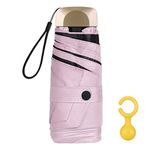 Vicloon Mini Umbrella, Pocket Umbrella (Pink) with Golden Handle, 210T Black Rubber Cloth & 6 Aluminum Alloy Ribs, Foldable Compact Travel Umbrella, UPF>50+ UV Resistance